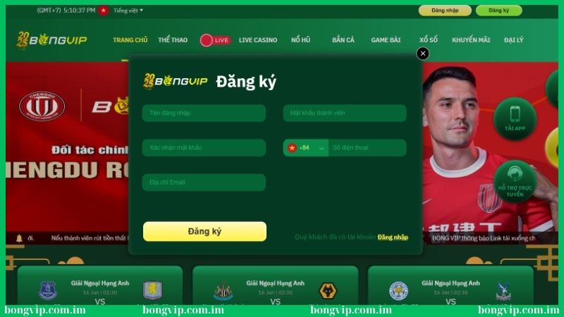 Đăng ký Bongvip - Tạo tài khoản chơi cược siêu đơn giản 3 Nhập thông tin vào form đăng ký Bongvip theo yêu cầu